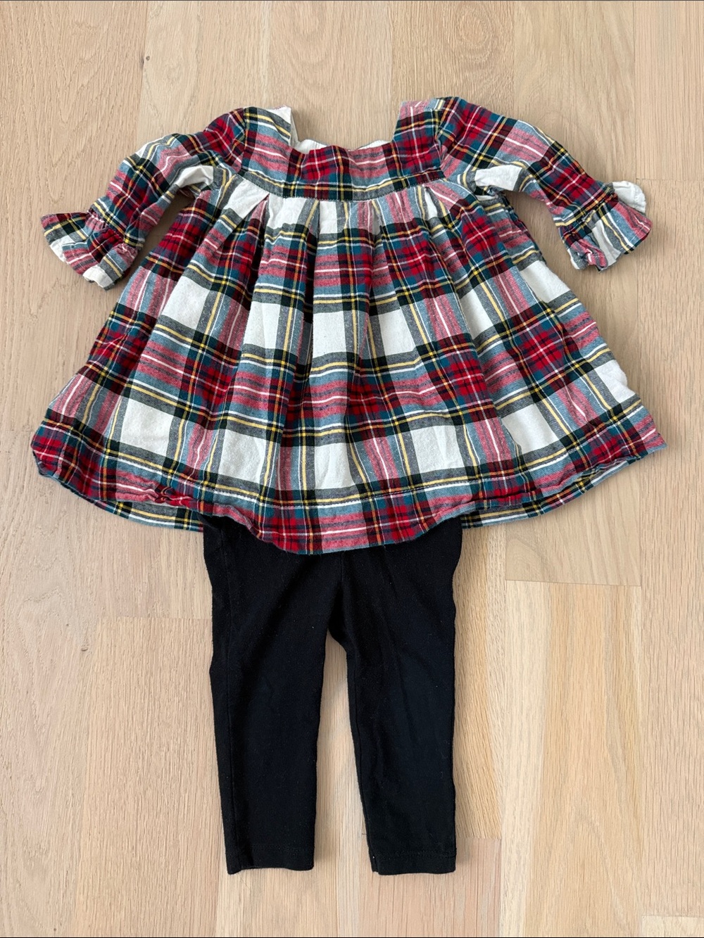 GAP Red, White & Black Plaid Dress with Black Leggings